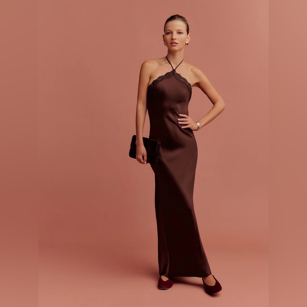 Reformation Aara Silk Dress in Mahogany